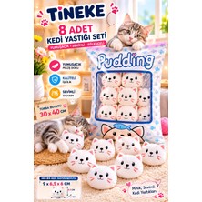 Tineke 8’li Peluş Kedi Yastığı Seti – Minik Yumuşak Kedi Oyuncağı ve Uyku Arkadaşı Beyaz