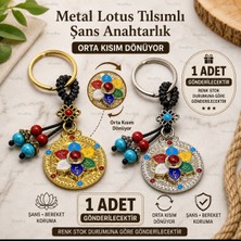 WoodBay Metal Lotus Tılsımlı Şans Anahtarlık Döner Lotus Figürlü Dekoratif Anahtarlık 1 Adet