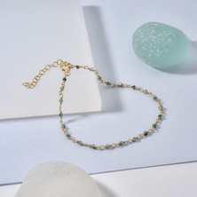 Nox Jewelry 14 Ayar Altın Kaplama Zümrüt Doğal Taşlı El Yapımı Gümüş Bileklik - CBS00127
