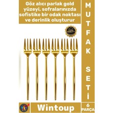 Wintoup #çatal Paslanmaz Çelik Şık Sunum Modern Lüks Parlak Ergonomik 13 cm Gold 6 Parça Tatlı Çatalı Seti