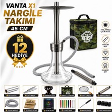 Han Tobacco Vanta X1 Premium Nargile Takımı 45 cm | 12 Parça Hediye Seti | Gri Burgulu Marpuç | Porselen Lüle | Çanta ve Aksesuarlar