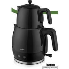 St. Morritz Inoxx Siyah 30 Bardaklık Geniş Kapasiteli 2200 Watt Paslanmaz Çelik Çay Makinesi ve Su Isıtıcısı