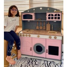 St. Morritz Pembe Antrasit Ahşap Oyuncak Mutfak Servis Seti (1 LED Aydınlatma)