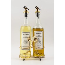St. Morritz Altın Standlı Ginkgo Figürlü 750ML Şeffaf Şişe Altın Akıtıcılı Etiketli Yağlık Yağdanlık