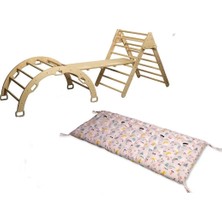 St. Morritz Pikler Tırmanma Seti ve Yastık | Montessori 3'lü Set | kemer Üçgen Merdiven Rampa Flamingo Yastık