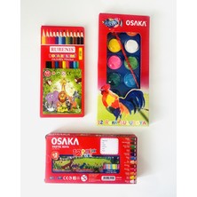 Searock Ekonomik 12 Renk Boyama Seti 3'lü Paket Sulu Boya Pastel Boya Kuru Boya