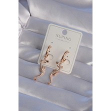 Inure Jewelry XUPİNG Rose Renk Zirkon Taşlı Kertenkele Model Halka Küpe