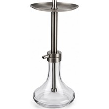 Vanta X1 Premium Nargile Takımı 45 cm Paslanmaz Çelik Gövde Şeffaf Cam Hazne Toprak Lüle Gri Burgulu Marpuç