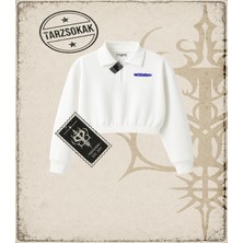 Tarzsokak Gotik & Grunge Streetwear Secendo Raglan Yarım Fermuarlı Crop  Sweatshirt