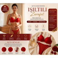 Nior Lifestyle •kırmızı Taşlı Sütyen Tanga Takımı - Push Up Balenli Fantezi Iç Giyim Seti