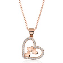 Tienda Elegante Gümüş Rose Kalbin İçinde Üç Kalp Kolye