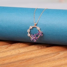 Tienda Elegante Gümüş Rose Mor Çiçek KadIn Kolye