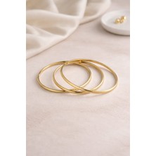 Liva Atelier 3’lü Gold Kaplama Çelik Kelepçe Bilezik Seti