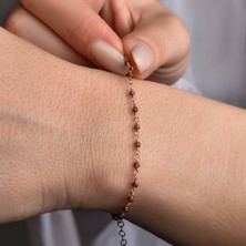 Nox Jewelry Doğal Garnet Lal Taşlı 14 Ayar Altın Kaplama 925 Ayar Gümüş Kadın Bileklik - CBS00128