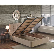 Niron Ela Baza ve Başlık Seti 200x200 cm Çift Kişilik Sütlü Kahve Kumaş Baza ve Başlığı Soho Kumaş