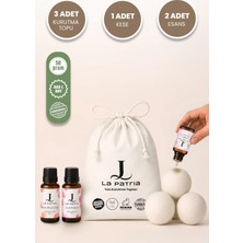 La Patria 3 Adet Xxxl Yün Kurutma Topu- 1 Adet Kese - 2 Adet Esansiyel Uçucu Yağ(10ml) - Kurutma Makinesi için -