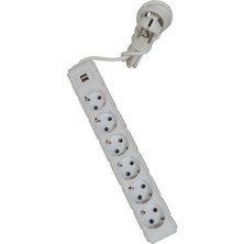 St. Morritz Akım Korumalı Grup Priz 5 mt Beyaz 6’lı ve 2’li USB Şarj Aleti 2500 Watt