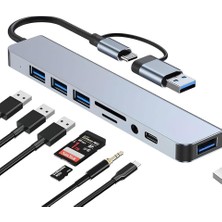 EBG Elektronik 8 In 2 Usb-C & USB 3.0 Hub Çoklayıcı Usb, Type-C, Sd/tf ve Aux Çevirici x USB 3.0: 5gbps Ultra Hızlı Veri Transferi. Klavye,