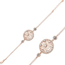 Tienda Elegante Gümüş Rose Yaşam Çiçeği Bayan Bileklik