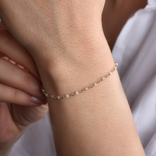 Nox Jewelry 14 Ayar Altın Kaplama Pembe Kuvars Doğal Taşlı  El Yapımı Gümüş Bileklik - CBS00130