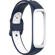 Caseonn Samsung Galaxy Fit 2 Kordon (SM-R220) Çift Renkli Delikli Spor Silikon Kayış Lacivert Beyaz