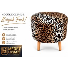 Medet Home Leopar Desenli Puf 40X40X40 cm – Dekoratif Ahşap Ayaklı Oturma Pufu