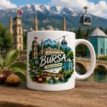 Ajans 313 Bursa Temalı 16 Plaka Yeşilin Başkenti Illüstrasyonlu Seramik Kupa Bardak