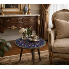 Muguetarts %100 El Yapımı Çini Dekoratif Yan Sehpa | Geleneksel Türk Çini Sanatı Çap 50 cm