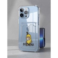 Ozkr Store iPhone 13 Pro Max Boş Yapma Muz Detaylı Kart Bölmeli Şeffaf Telefon Kılıfı