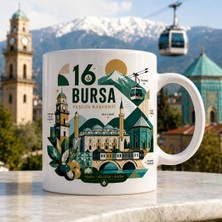 Ajans 313 Bursa Temalı 16 Plaka Yeşilin Başkenti Modern Tasarımlı Seramik Kupa Bardak