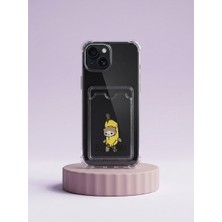 Ozkr Store iPhone 15 Boş Yapma Muz Detaylı Kart Bölmeli Şeffaf Telefon Kılıfı