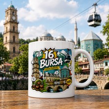 Ajans 313 Bursa Temalı 16 Plaka Çizgi Roman Tasarımlı Seramik Kupa Bardak