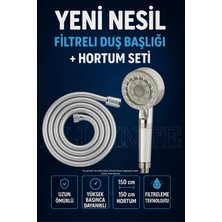 St. Morritz 5 Fonksiyonlu Su Tasarruflu Çelik Paslanmaz Su Çıkışlı Filtreli Turbo Duş Başlığı Pvc Hortum Set