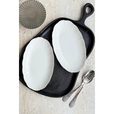 St. Morritz Aura Gümüş 2li 25 cm Premium Porselen Orta Boy Kayık Sunum Servis Seti (Platin)