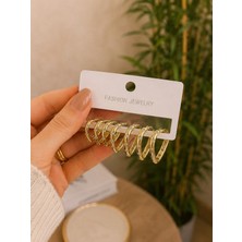 Jewelry Gold Renk Taşlı Kalp Formlu 3’lü Küpe Seti