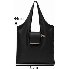 SS Trend Store Kadın Katlanabilir Alışveriş Çantası Büyük Boy 44X48 cm Hafif Omuz Çantası Siyah