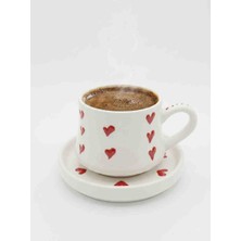 Kübrart Seramik Tabaklı Kupa Bardak Kalp Desen