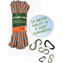 St. Morritz 10 Mt. Kamp Halatı 5 Adet Karabina, Kamp Ipi, Çadır Halatı, Dış Mekan Halatı