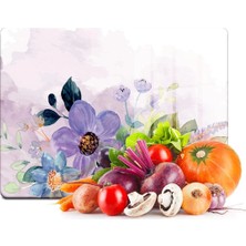 St. Morritz Cam Kesme Tahtası ve Sunumluk Suluboya Mor Çiçek Desenli 20 x 30 cm
