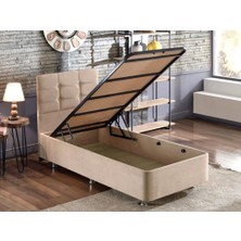 Niron Polo Baza ve Başlık Seti - 90x190 cm Tek Kişilik Sütlü Kahve Kumaş Baza ve Başlığı Soho Kumaş