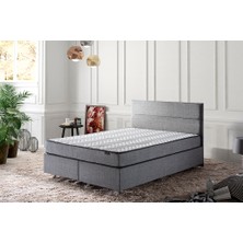 Niron Yatak Niron Silver Yatak Baza Başlık Seti 90x190 Tek Kişilik Full Ortopedik Yatak Gri Keten Baza ve Başlık