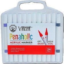 Vincent Fırça Uçlu Akrilik Kalem 24 Renk Çift Uçlu