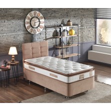 Niron Queen Tek Kişilik Pedli Yatak Seti - Sütlü Kahve Kumaş Baza, Başlık ve Yatak Takımı