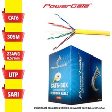 Powergate Cat6-Box-Yl, 23AWG, 0,57MM, Utp, Cat6 Kablo, 305M, Sarı