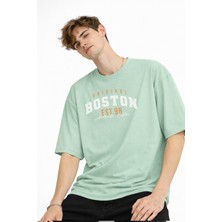 Mooien Boston - Baskılı Oversize Tişört Su Yesılı