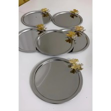 St. Morritz 6'lı Kelebekli Yuvarlak Gümüş Sunum Tepsisi Dekoratif Servis Tepsisi Çay, Kahve 22 cm