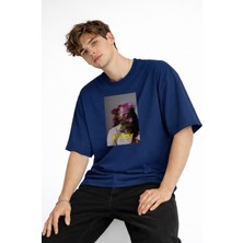 Mooien Blurry - Oversize Erkek Tişört Koyu Mavi