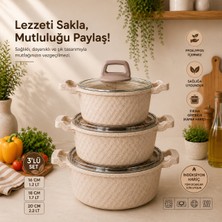 Lavonni Obsıdyen 6 Parça Döküm Granit Tencere Seti - Cappucıno 16/18/20 cm