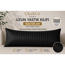 ÇİÇEKCE HOME Yastık Kılıfı Uzun Yastık Kılıfı 50X135 Çizgili Pamuk Saten Kılıf 1 Adet