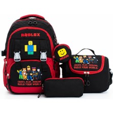 Roxy Kore Kawaii 4'lü Okul Çantası Seti Ortopedik Sırt Çantası - Twill Kumaş, Termal Beslenme Çantası, Kalemlik ve Cüzdan